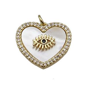 copper Heart pendant pave zircon white shell eye gold plated, approx 20mm