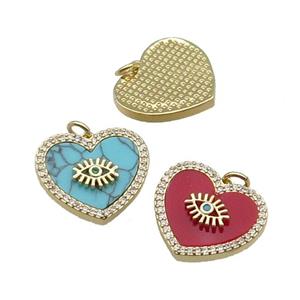 mix copper Heart pendant pave zircon stone eye gold plated, approx 20mm