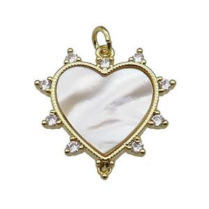 copper Heart pendant pave zircon white shell gold plated, approx 23mm
