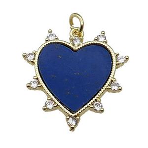 copper Heart pendant pave zircon blue lapis gold plated, approx 23mm