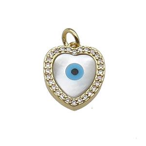 copper heart pendant pave zircon Evil Eye gold plated, approx 13mm