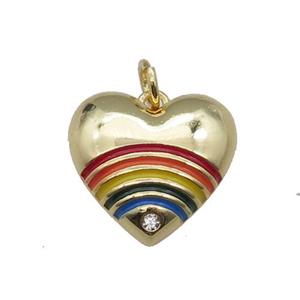 copper Heart pendant with rainbow enamel gold plated, approx 16mm