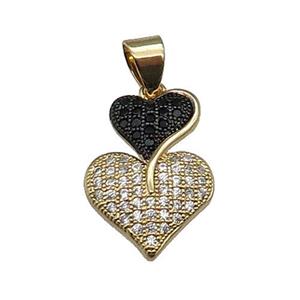 copper Heart pendant pave black zircon gold plated, approx 9-12-18mm