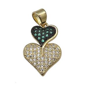 copper Heart pendant pave green zircon gold plated, approx 9-12-18mm