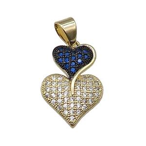 copper Heart pendant pave blue zircon gold plated, approx 9-12-18mm