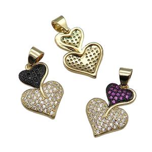 mix copper Heart pendant pave zircon gold plated, approx 9-12-18mm