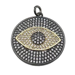 copper circle Eye pendant pave zircon black plated, approx 25mm dia