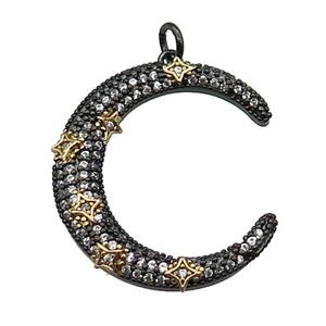 copper crescent moon pendant pave zircon black plated, approx 25-28mm