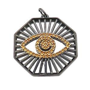 copper octagon pendant pave zircon Eye black plated, approx 25mm