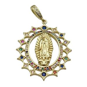 copper Jesus pendant pave zircon religious gold plated, approx 30-35mm, 4mm hole