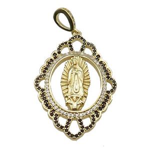 copper Jesus pendant pave zircon religious gold plated, approx 28-40mm, 4mm hole