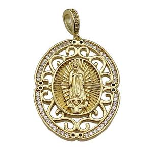 copper Jesus pendant pave zircon religious gold plated, approx 28-38mm, 4mm hole