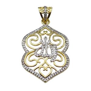 copper charm pendant pave zircon gold plated, approx 26-35mm, 4mm hole