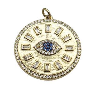 copper circle Eye pendant pave zircon gold plated, approx 26mm
