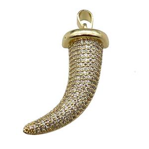 copper Horn pendant pave zircon gold plated, approx 12-28mm