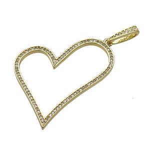 copper Heart pendant pave zircon gold plated, approx 35mm, 3mm hole