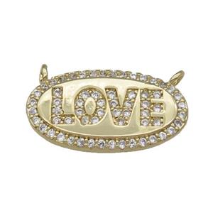 copper LOVE charm pendant pave zircon gold plated, approx 10-20mm