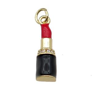 copper Lipstick charm pendant pave zircon red enamel gold plated, approx 6-18mm
