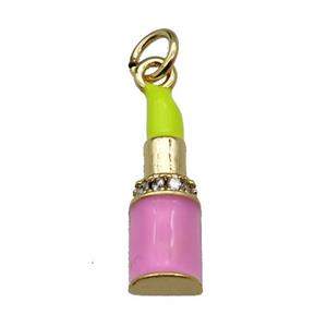 copper Lipstick charm pendant pave zircon yellow enamel gold plated, approx 6-18mm
