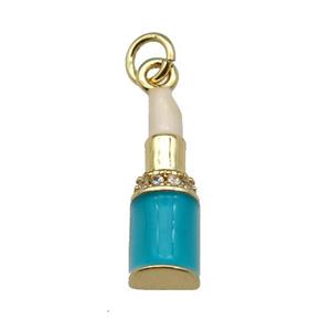 copper Lipstick charm pendant pave zircon cream enamel gold plated, approx 6-18mm