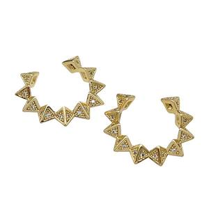 copper clip earring pave zircon gold plated, approx 21mm