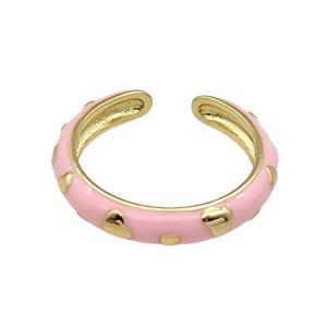 copper Ring with pink enamel gold plated, approx 18mm dia