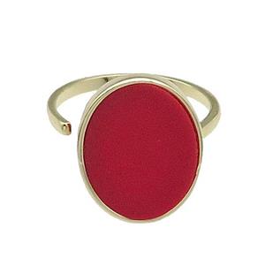 copper Ring pave oval red stone gold plated, approx 14-18mm, 18mm dia