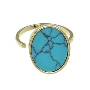 copper Ring pave oval turquoise gold plated, approx 14-18mm, 18mm dia