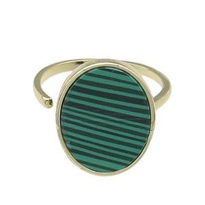 copper Ring pave oval malachite gold plated, approx 14-18mm, 18mm dia