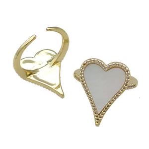 copper Ring pave heart shell gold plated, approx 16-23mm, 18mm dia