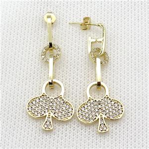 copper Stud Earring pave zircon flower gold plated, approx 8mm, 17mm, 6-14mm