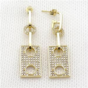 copper Stud Earring pave zircon eye gold plated, approx 8mm, 12-20mm, 6-14mm