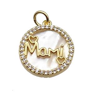 copper circle Mami pendant pave zircon shell gold plated, approx 16mm dia