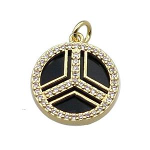 copper circle pendant pave zircon black stone gold plated, approx 16mm dia