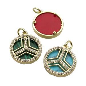 mix copper circle pendant pave zircon gemstone gold plated, approx 16mm dia
