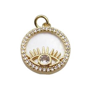 copper circle pendant pave zircon shell Eye gold plated, approx 16mm dia