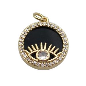 copper circle pendant pave zircon black stone Eye gold plated, approx 16mm dia