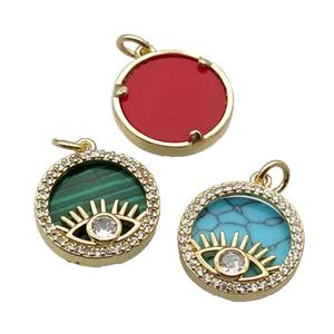 mix copper circle pendant pave zircon gemstone Eye gold plated, approx 16mm dia