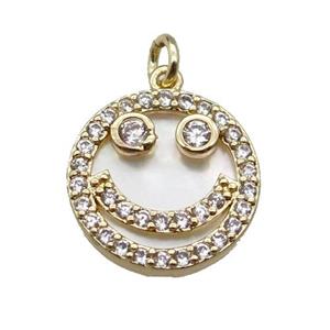 copper circle pendant pave zircon shell Emoji gold plated, approx 16mm dia