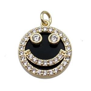 copper circle pendant pave zircon black stone Emoji gold plated, approx 16mm dia