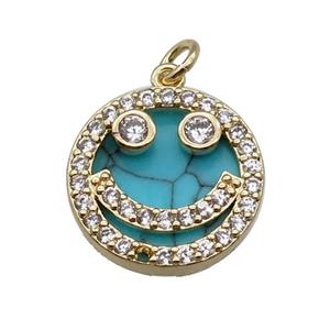 copper circle pendant pave zircon turquoise Emoji gold plated, approx 16mm dia