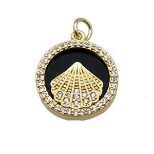 copper circle pendant pave zircon black stone Fan gold plated, approx 16mm dia