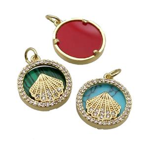 mix copper circle pendant pave zircon gemstone Fan gold plated, approx 16mm dia