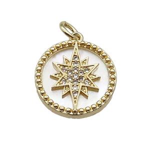 copper circle pendant pave zircon shell Northstar gold plated, approx 16mm dia