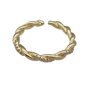 copper Ring pave zircon gold plated, approx 2.5mm, 18mm dia