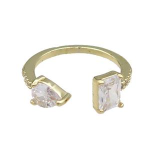 copper Ring pave zircon gold plated, approx 5-7mm, 18mm dia