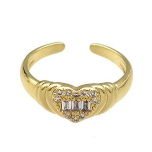 copper Ring pave zircon Heart gold plated, approx 7mm, 18mm dia