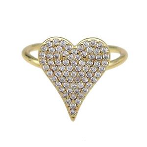 copper Ring pave zircon Heart gold plated, approx 13-16mm, 18mm dia