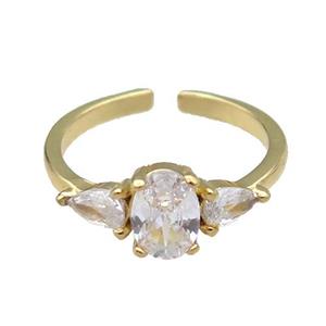 copper Ring pave zircon gold plated, approx 7mm, 18mm dia