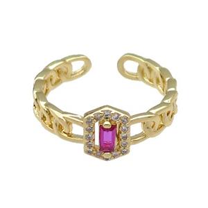 copper Ring pave hotpink zircon gold plated, approx 8mm, 18mm dia